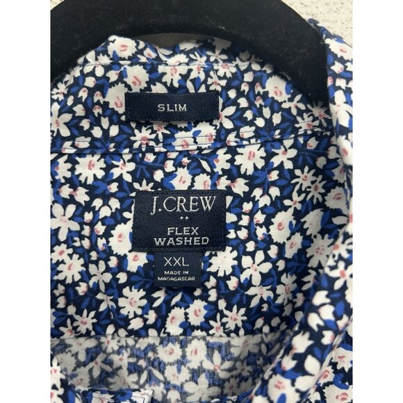 J Crew Button Down Shirt Men’s XXL 2XL Flex Washed Slim Blue Pink White Floral - Picture 3 of 7